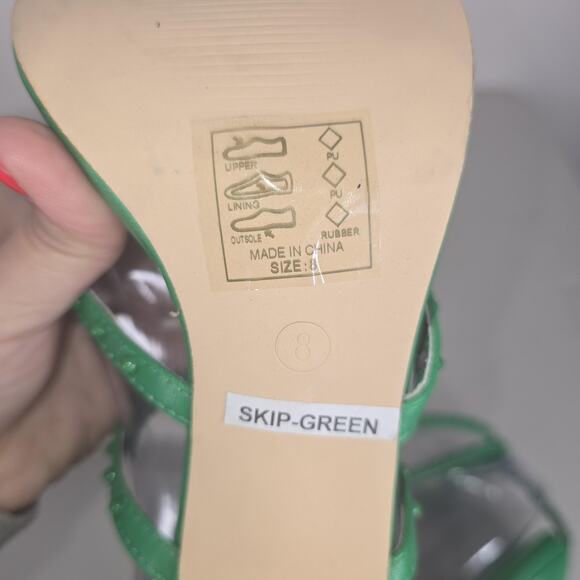 Azalea Wang Shoes Womens Size 8 Green Strappy Studded Heel Sandals SKIP-GREEN - Picture 11 of 13